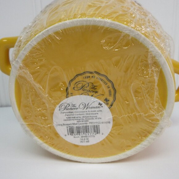 Pioneer Woman Mini Casserole Spring Bouquet Floral Yellow Stoneware Cocotte New - Picture 6 of 10